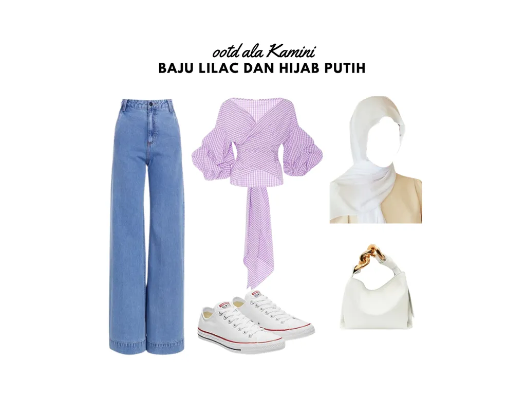 Baju Lilac dan Hijab Warna Putih_