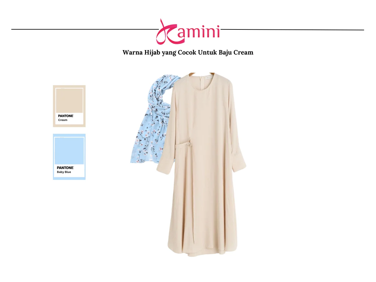 Baju Warna Cream dan Hijab Baby Blue