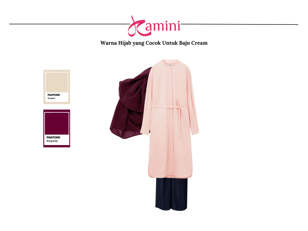Baju Warna Cream dan Hijab Burgundy