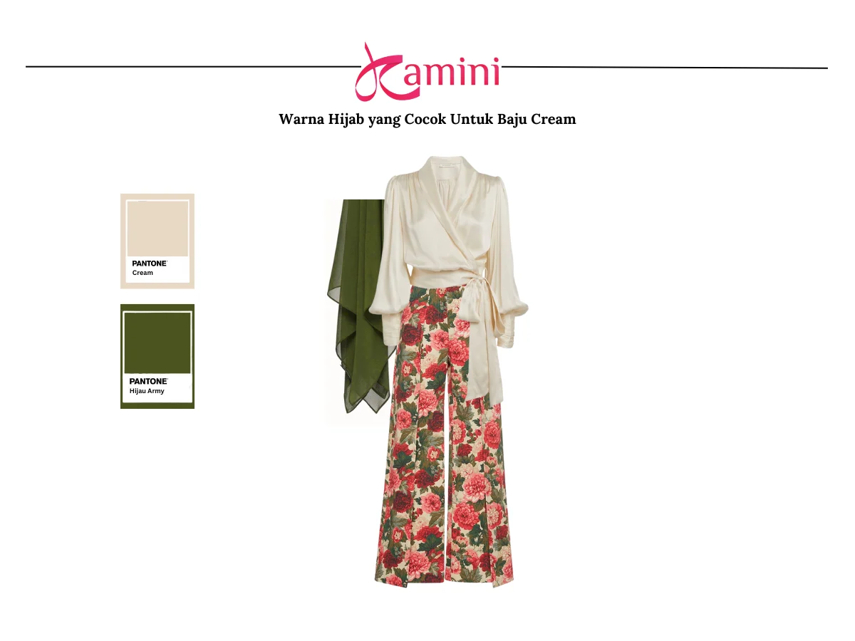 Baju Warna Cream dan Hijab Hijau Army