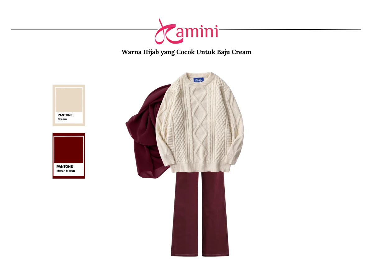 Baju Warna Cream dan Hijab Merah Marun