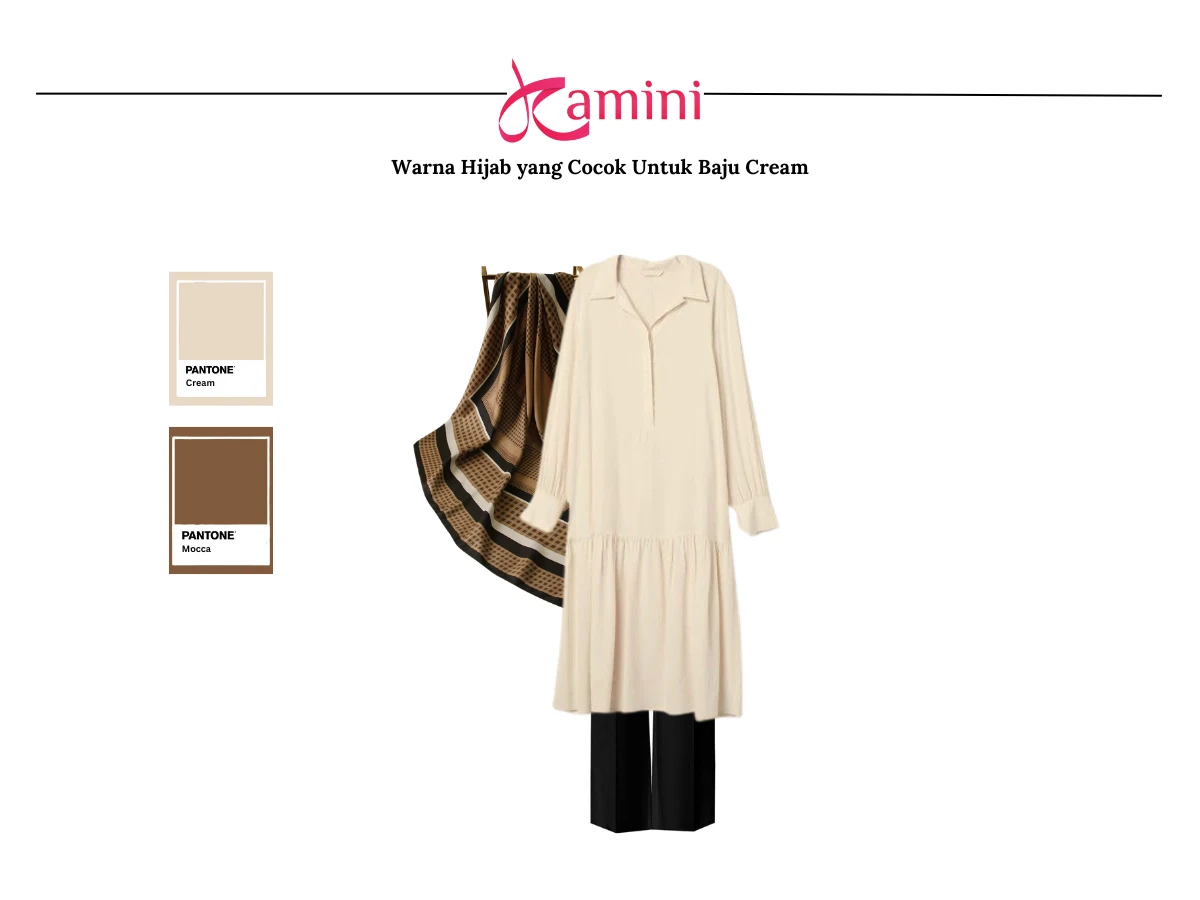 Baju Warna Cream dan Hijab Mocca
