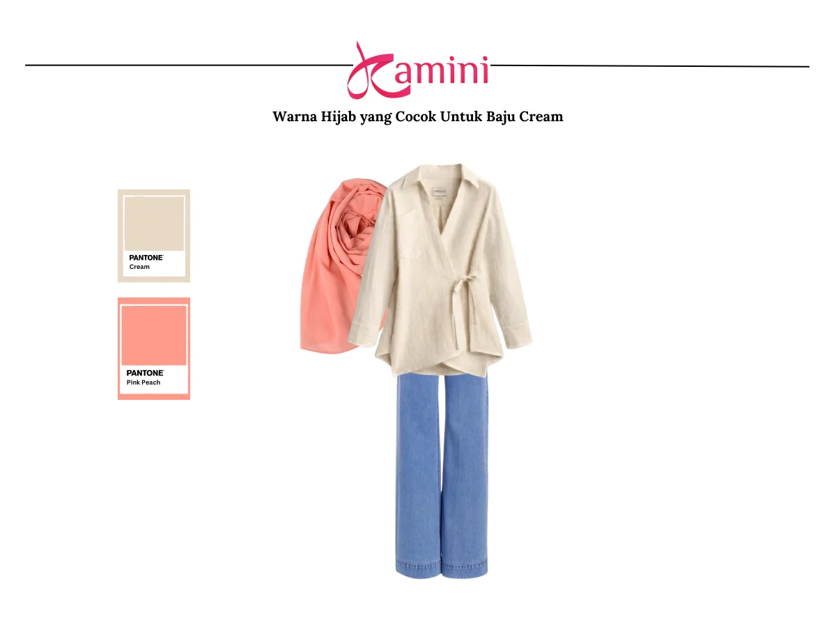 Baju Warna Cream dan Hijab Pink Peach