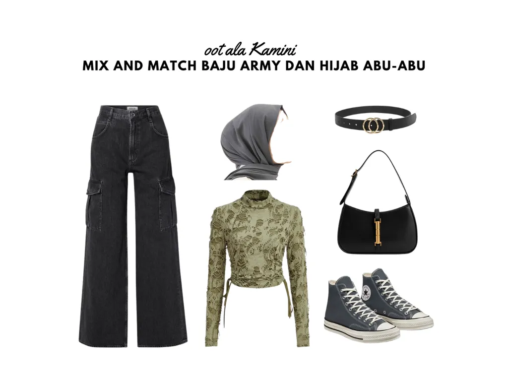 Mix and Match Baju Army dan Hijab Abu-Abu_