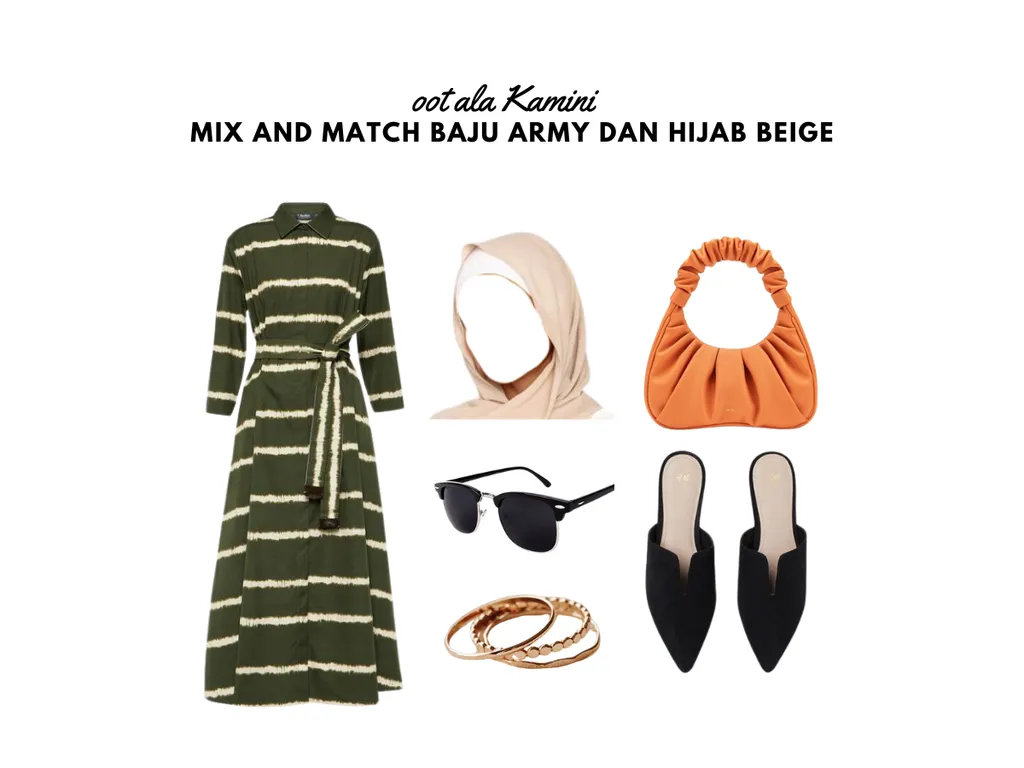 Mix and Match Baju Army dan Hijab Beige_
