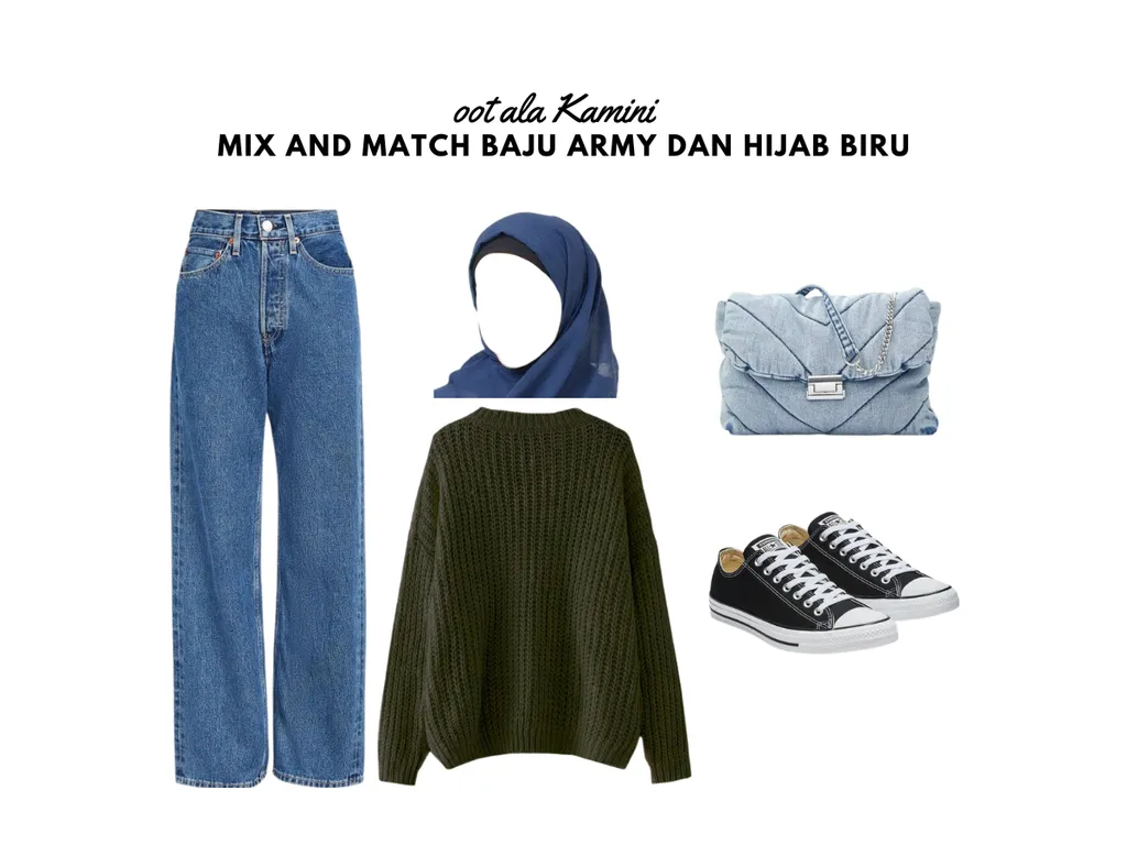 Mix and Match Baju Army dan Hijab Biru_