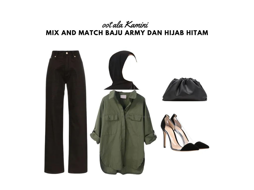 Mix and Match Baju Army dan Hijab Hitam_