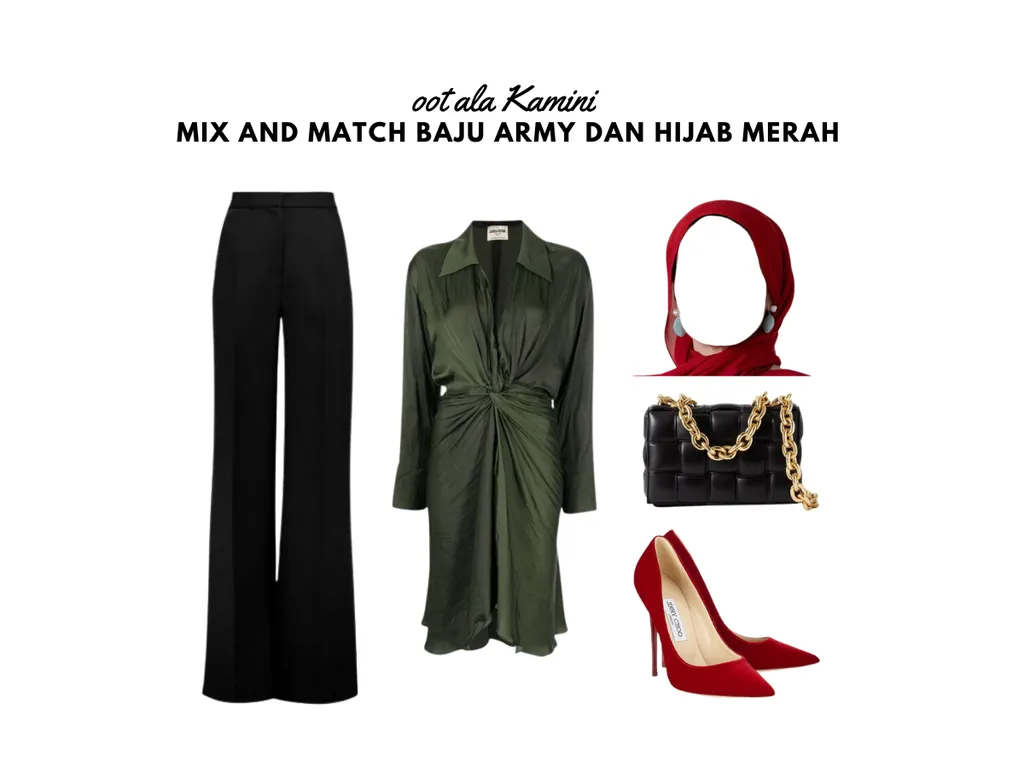 Mix and Match Baju Army dan Hijab Merah_