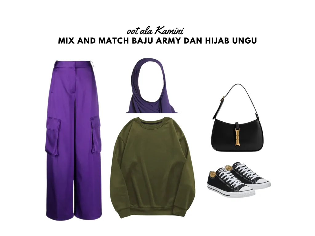 Mix and Match Baju Army dan Hijab Ungu_