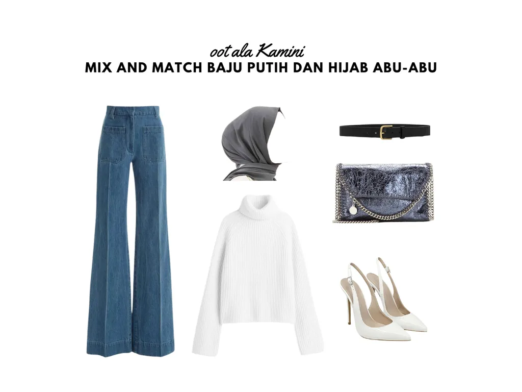 Mix and Match Baju Putih dan Hijab Abu-Abu_