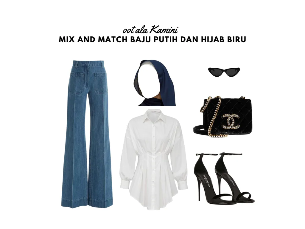 Mix and Match Baju Putih dan Hijab Biru_
