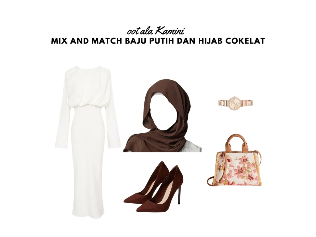 Mix and Match Baju Putih dan Hijab Cokelat_