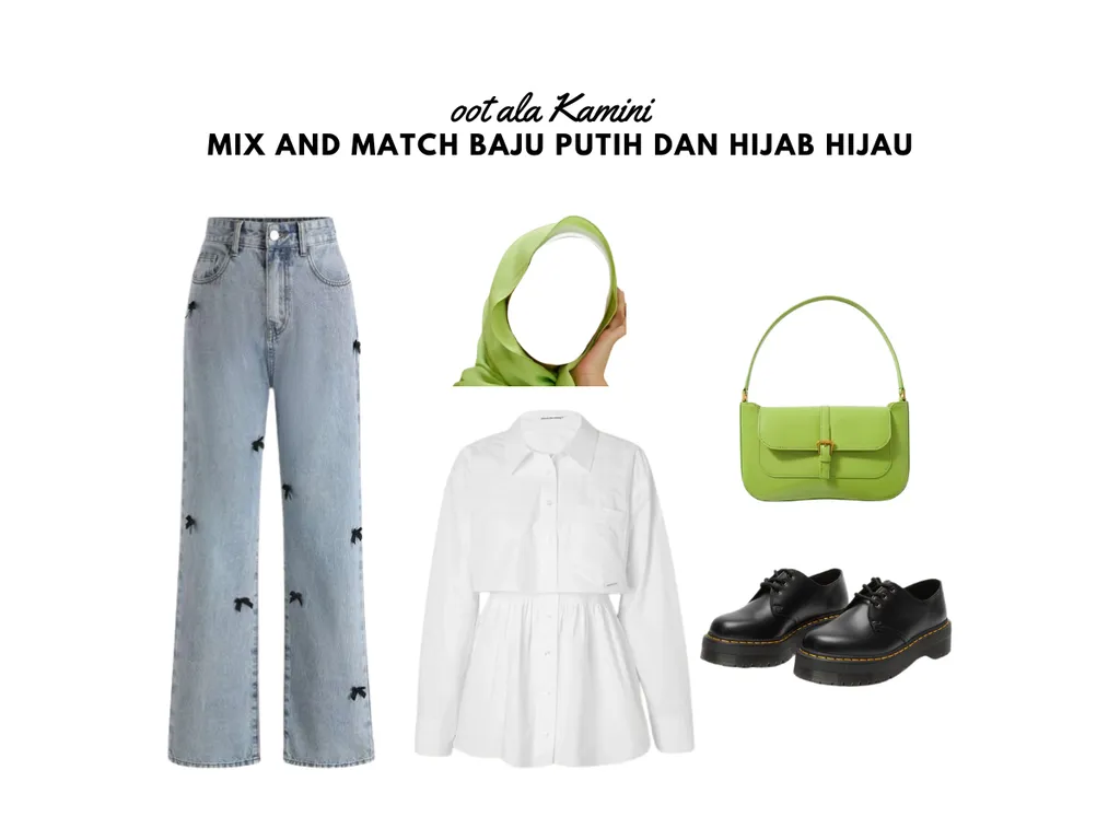 Mix and Match Baju Putih dan Hijab Hijau_