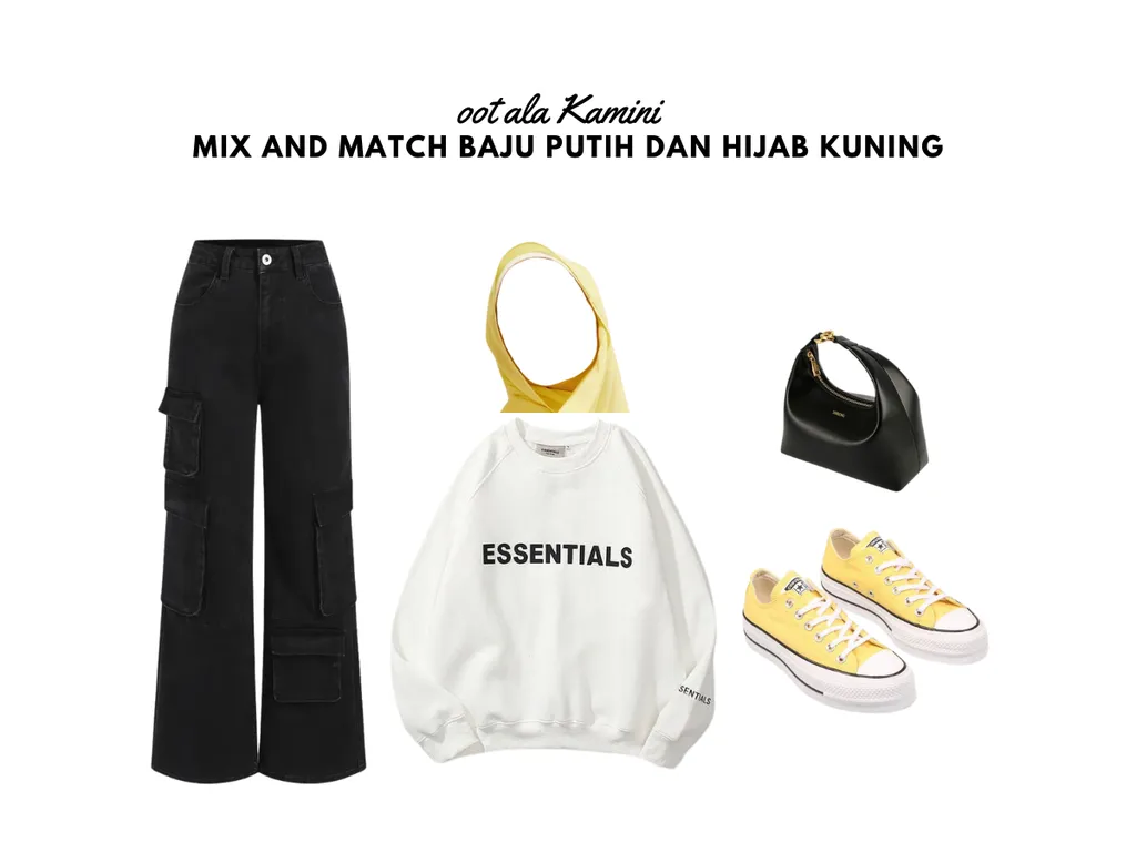 Mix and Match Baju Putih dan Hijab Kuning_