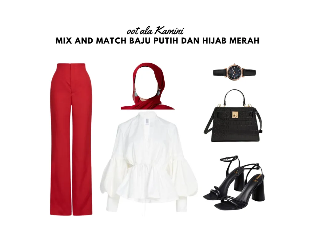 Mix and Match Baju Putih dan Hijab Merah_