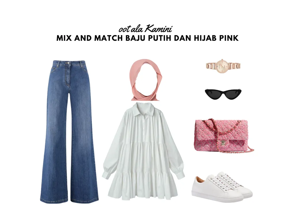 Mix and Match Baju Putih dan Hijab Pink_