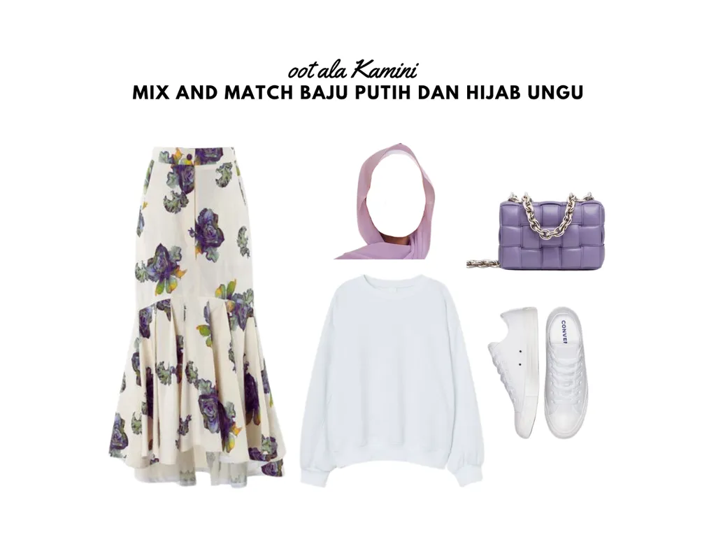 Mix and Match Baju Putih dan Hijab Ungu_