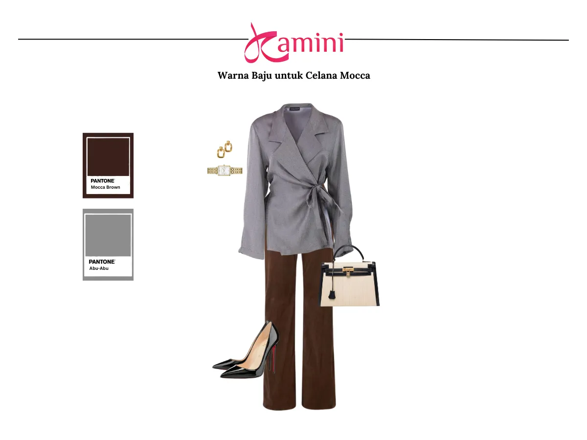 Celana Mocca dan Baju Warna Abu-Abu_