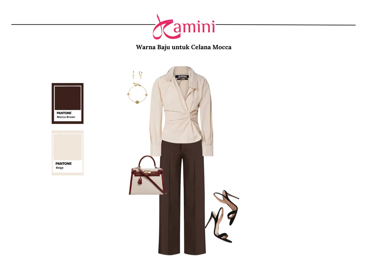 Celana Mocca dan Baju Warna Beige_
