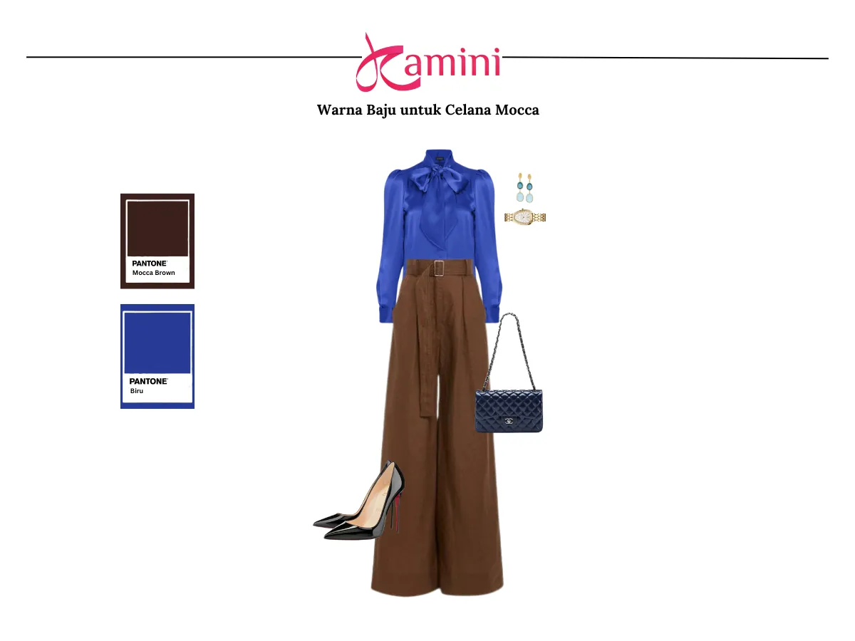Celana Mocca dan Baju Warna Biru_