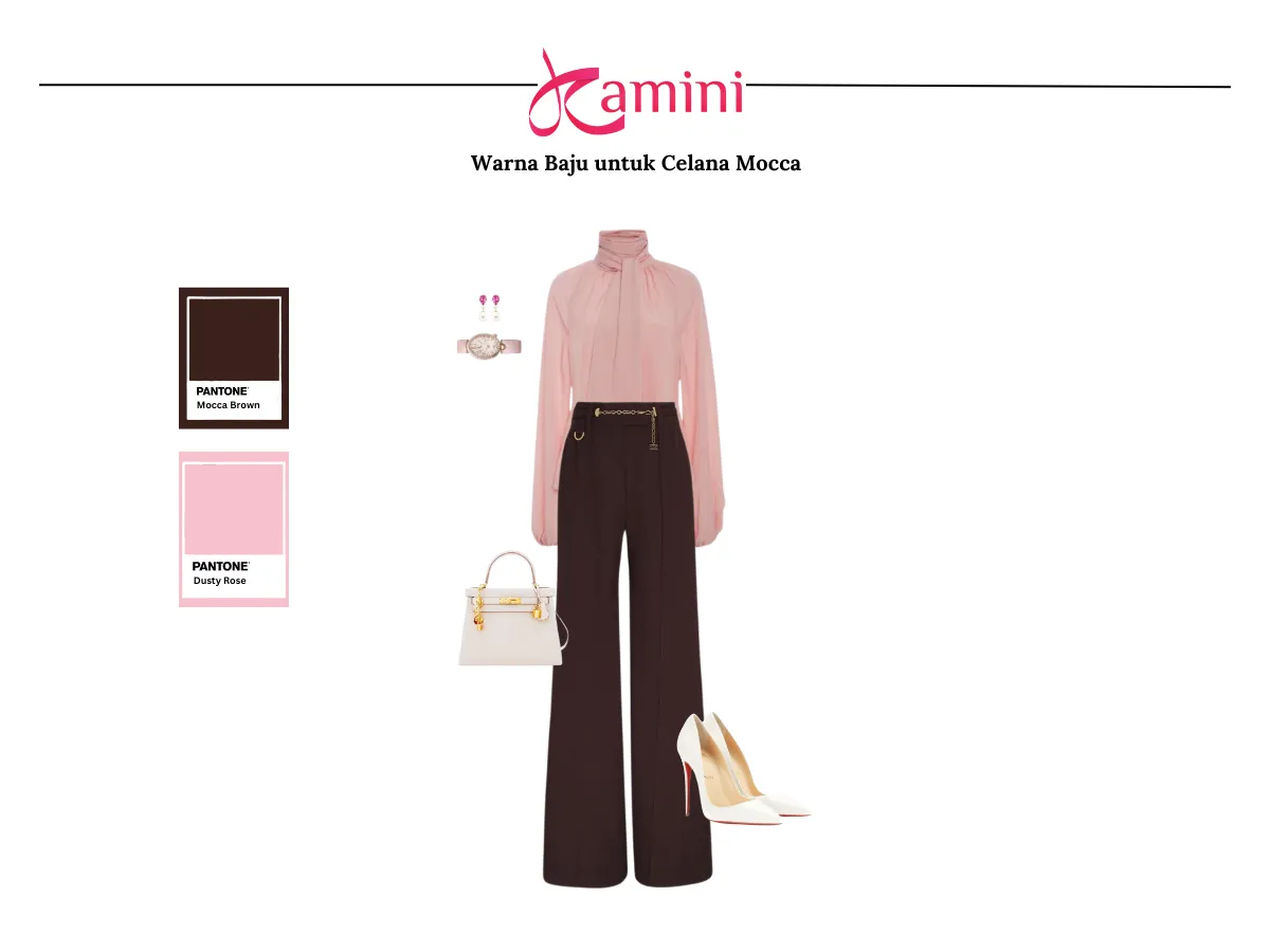 Celana Mocca dan Baju Warna Dusty Rose_