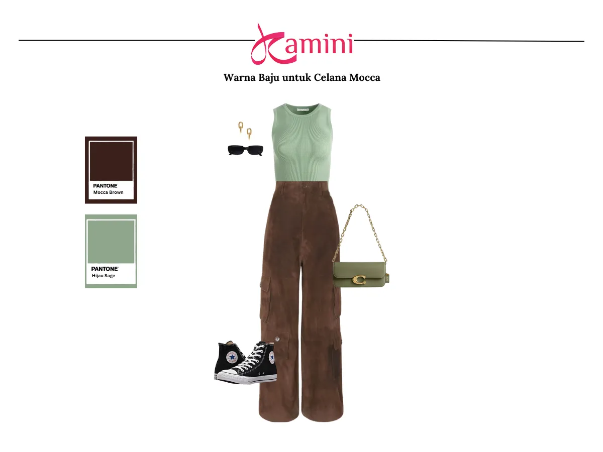 Celana Mocca dan Baju Warna Hijau Sage_