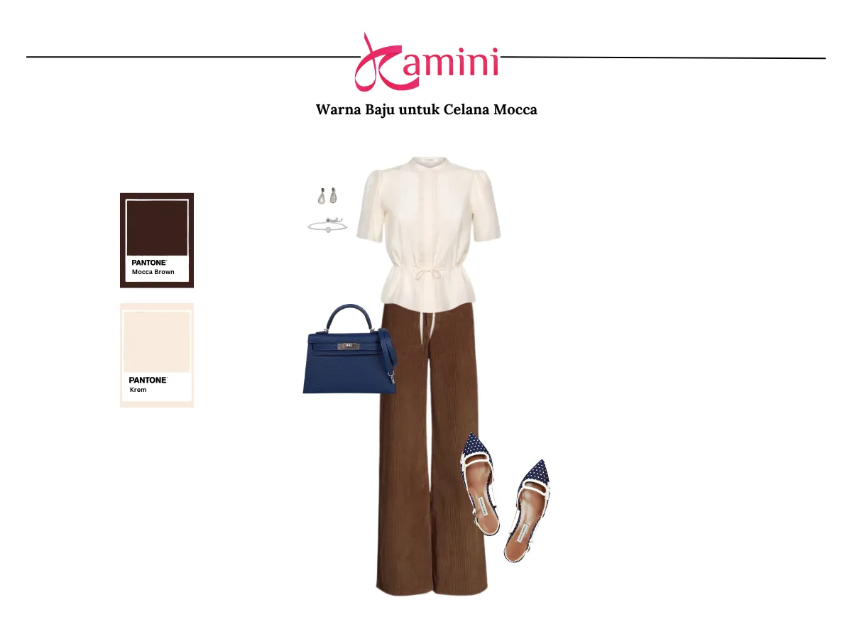 Celana Mocca dan Baju Warna Krem_