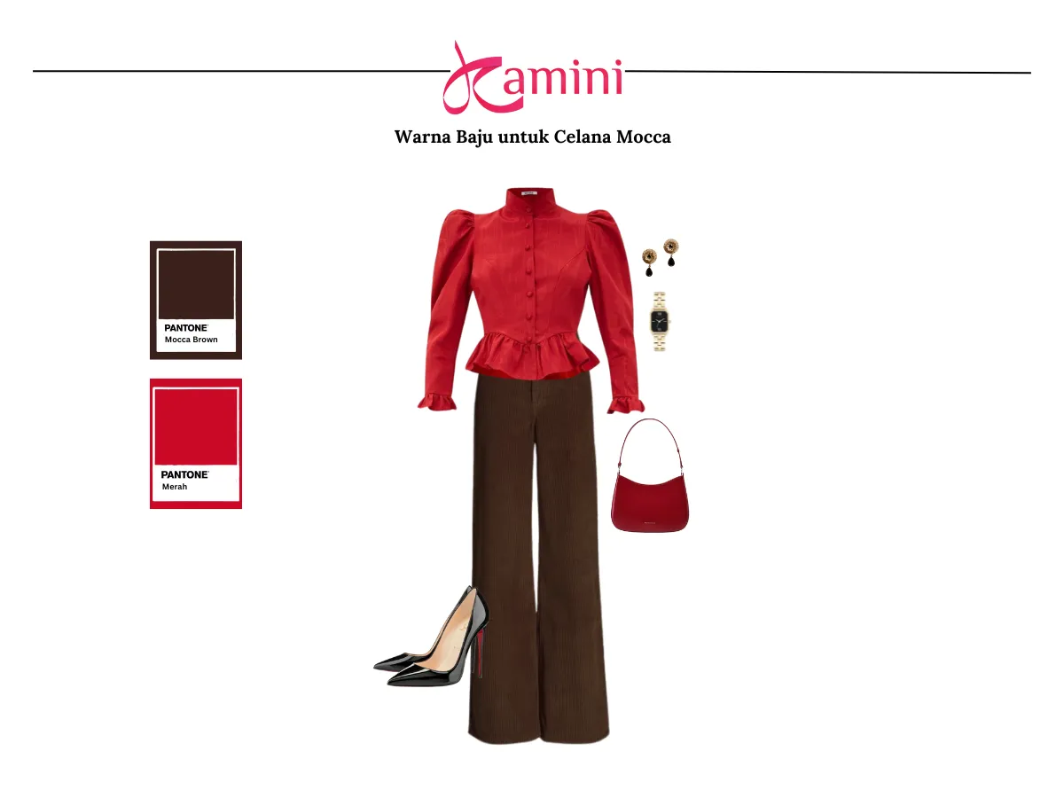 Celana Mocca dan Baju Warna Merah_
