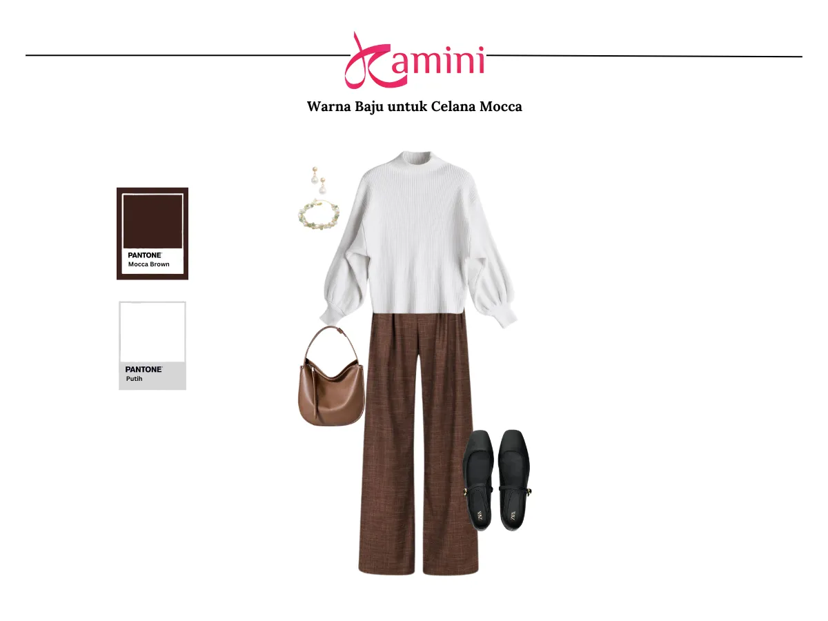 Celana Mocca dan Baju Warna Putih_