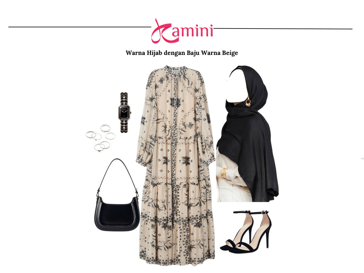 Hijab Hitam dan Baju Beige