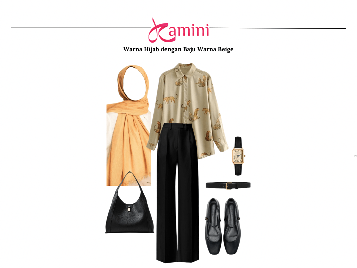 Hijab Kuning Mustard dan Baju Beige