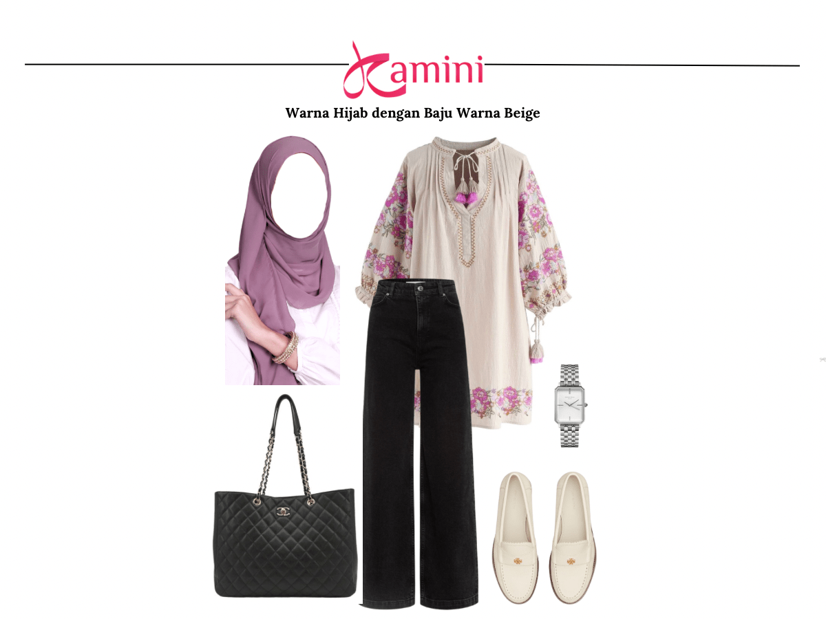 Hijab Mauve dan Baju Beige