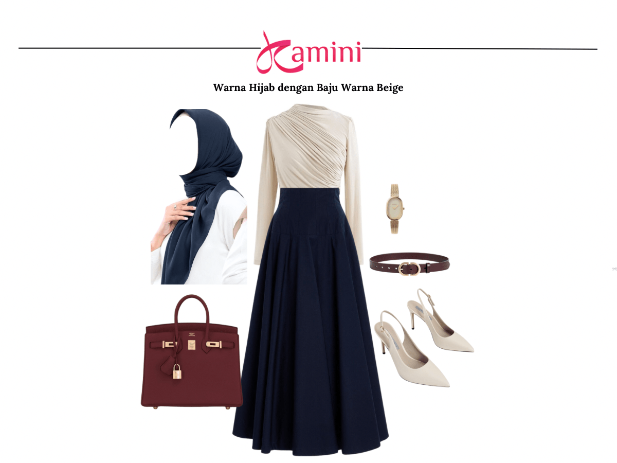 Hijab Navy dan Baju Beige