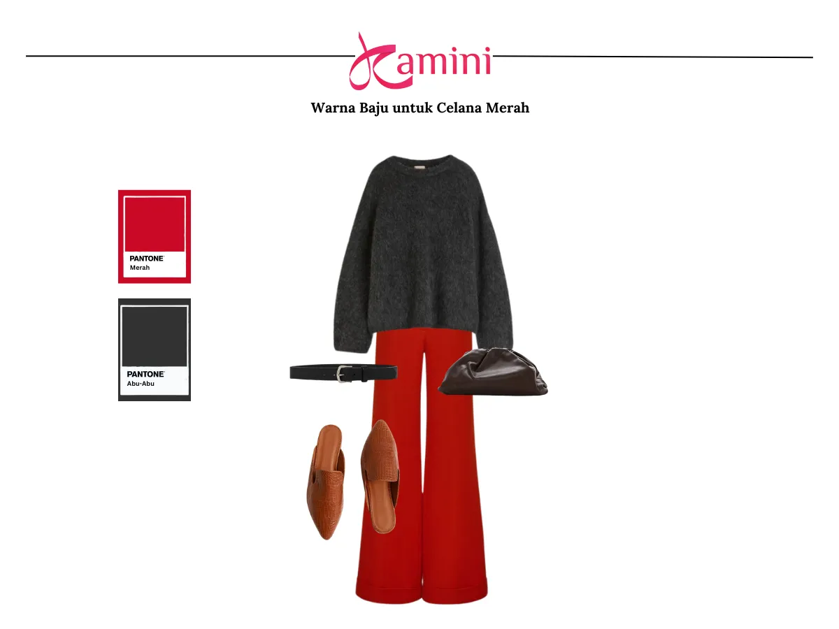 Celana Merah dan Baju Warna Abu-Abu_