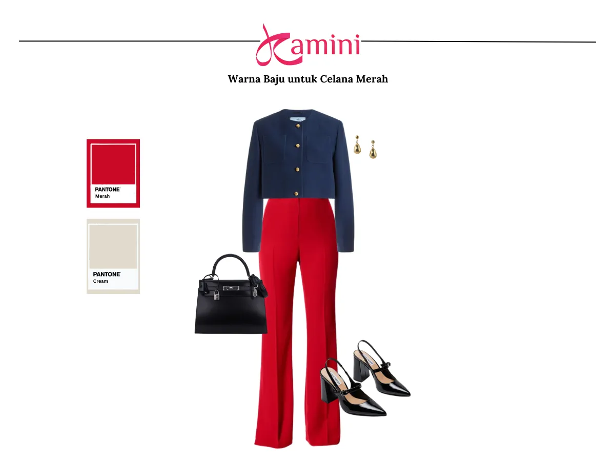 Celana Merah dan Baju Warna Biru Dongker (Navy)_