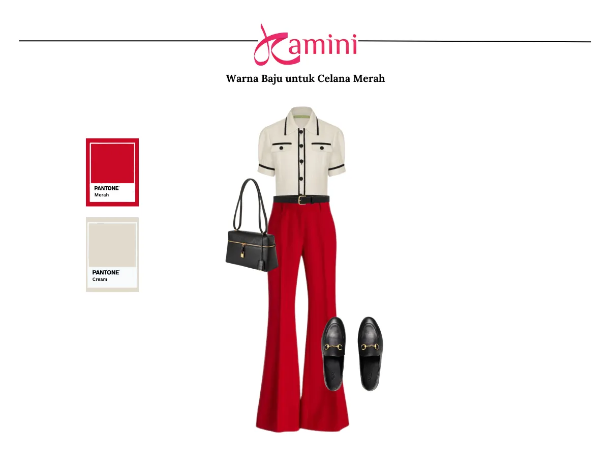 Celana Merah dan Baju Warna Cream_