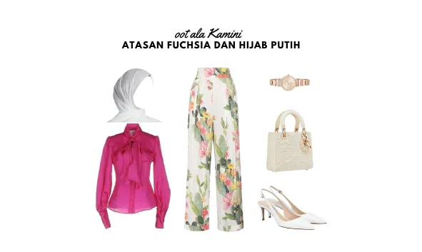 Atasan Fuchsia dan Hijab Putih_