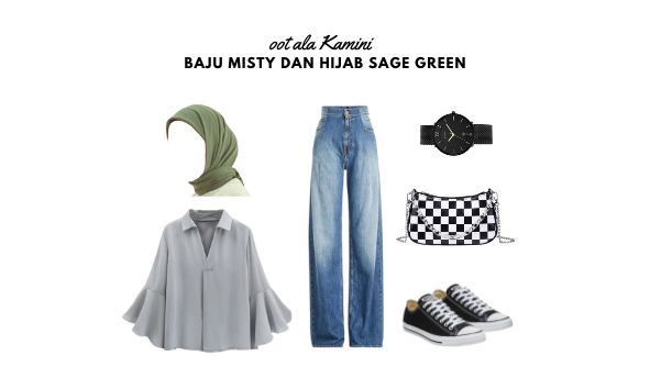 Atasan Misty dan Hijab Sage Green