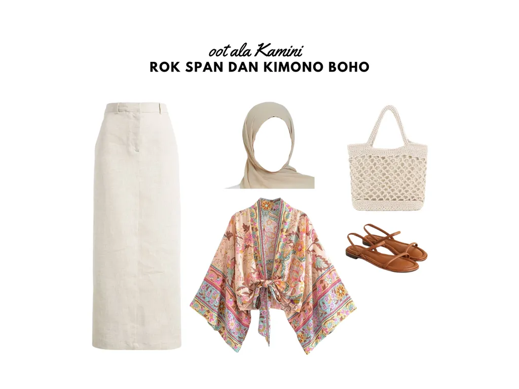 OOTD Pantai - Rok Span dan Kimono Boho_