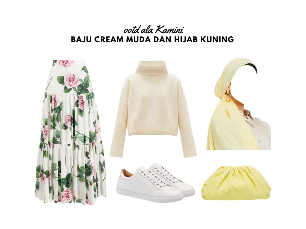 Baju Cream Muda dan Jilbab Kuning_