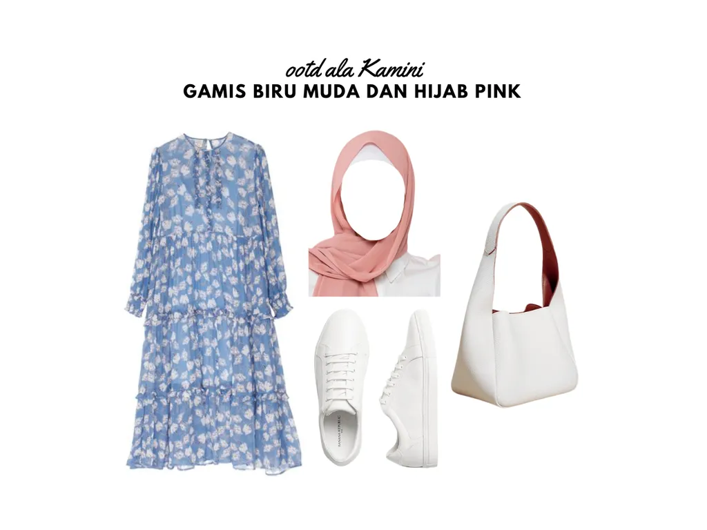 Gamis Biru Muda dan Hijab Pink_