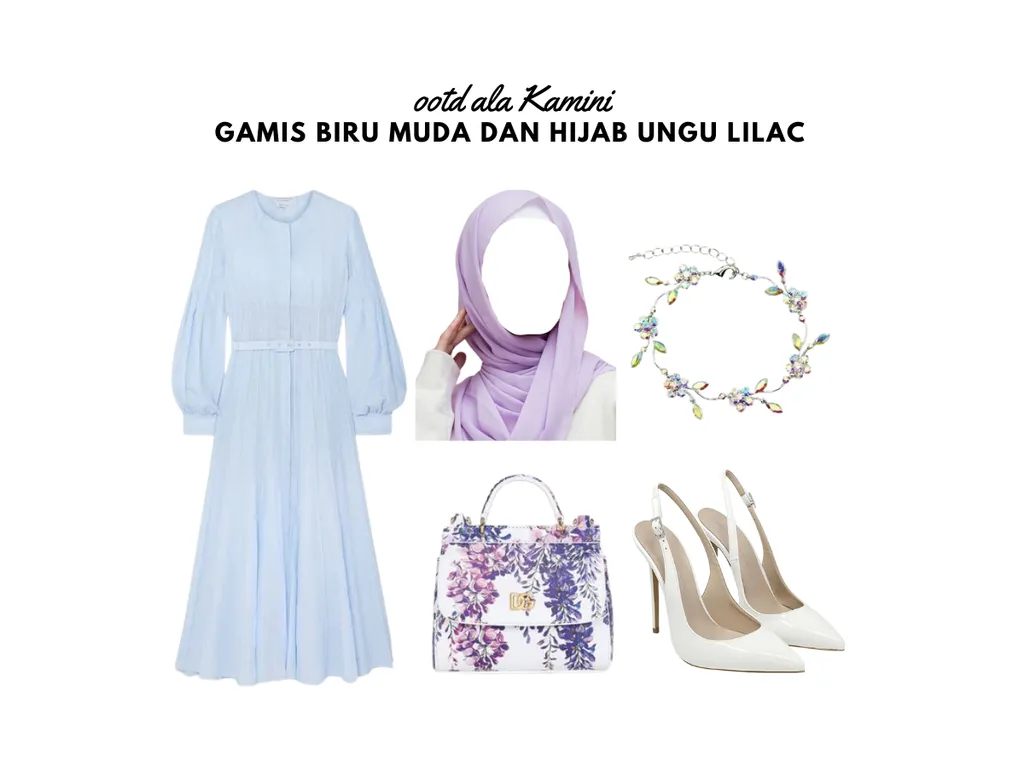 Gamis Biru Muda dan Hijab Ungu_
