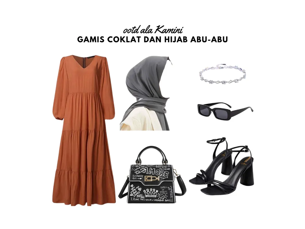 Gamis Coklat dan Hijab Abu-Abu_