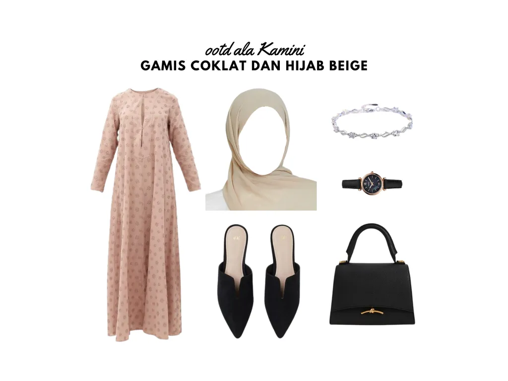 Gamis Coklat dan Hijab Beige_