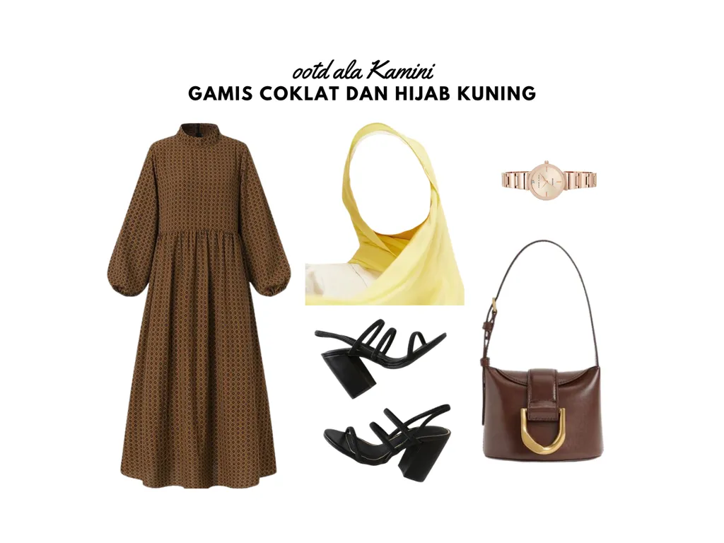 Gamis Coklat dan Hijab Kuning_