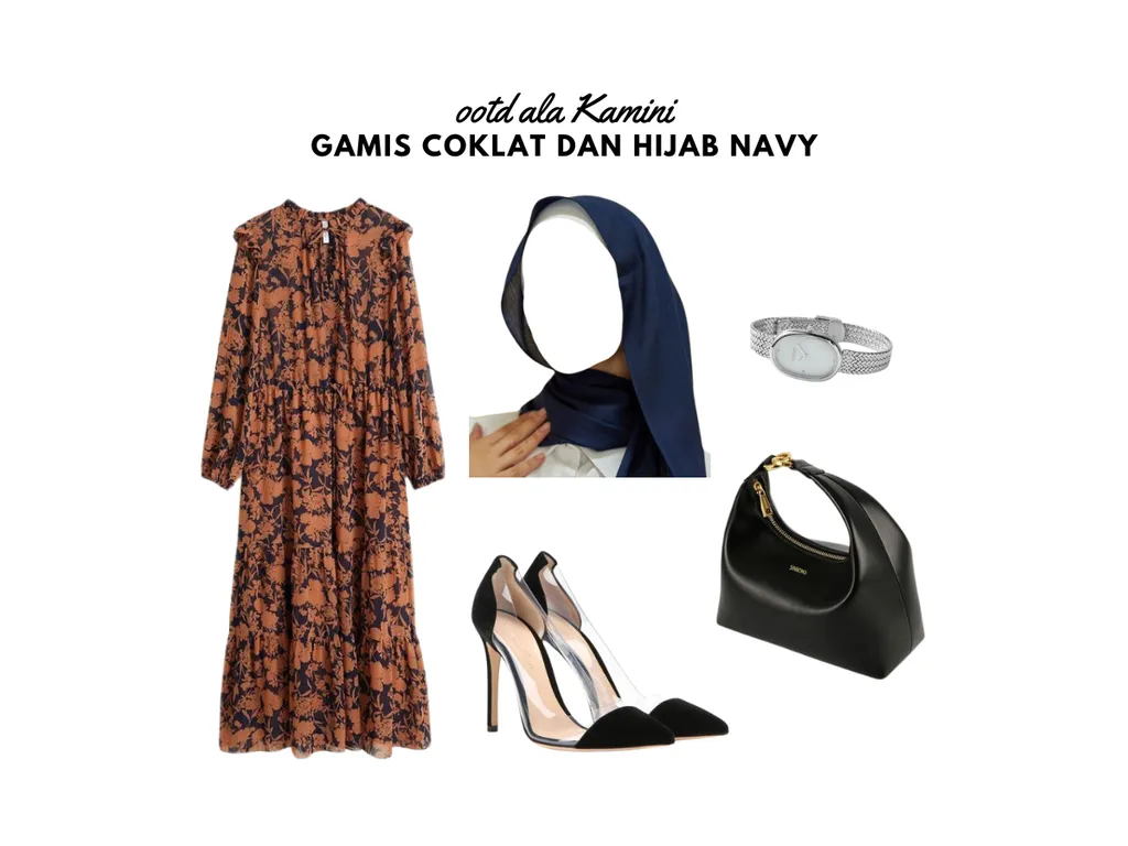 Gamis Coklat dan Hijab Navy_