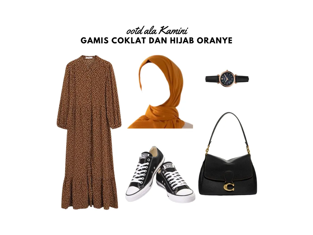 Gamis Coklat dan Hijab Oranye_