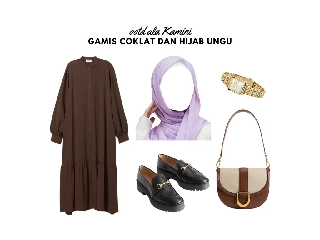 Gamis Coklat dan Hijab Ungu_