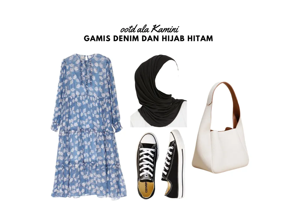 Gamis Denim dan Hijab Hitam_