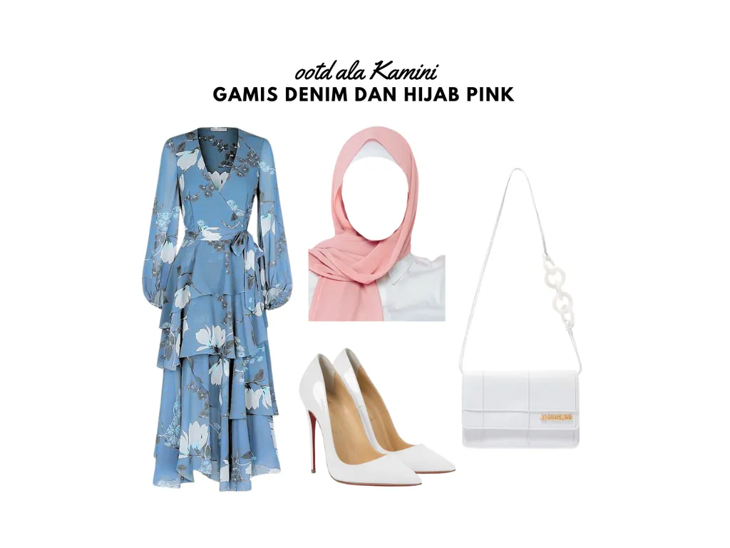Gamis Denim dan Hijab Pink_